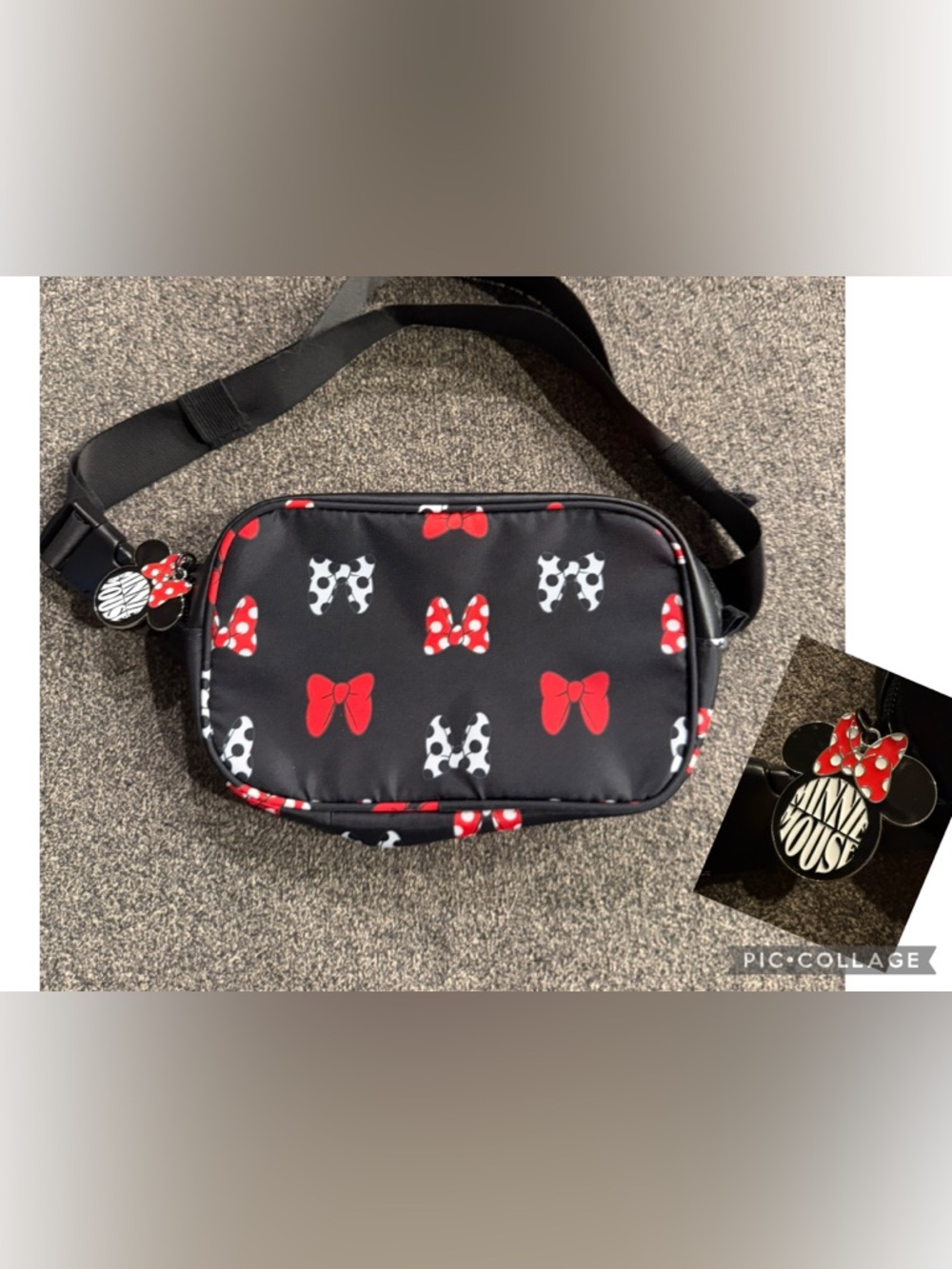 Disney Black Crossbody Bag with Red and White Minnie Bow Print